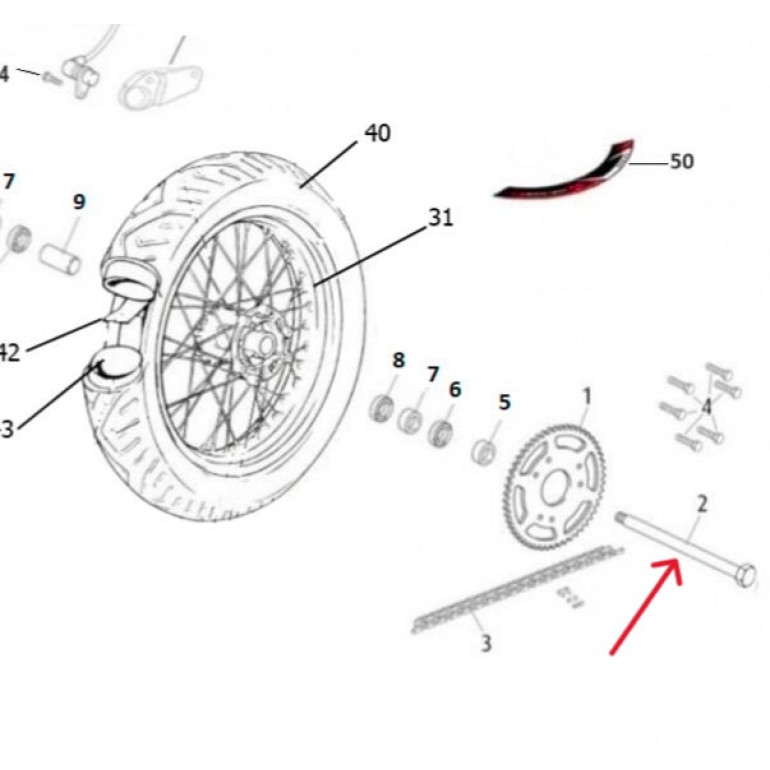 Hátsó kerék tengely MRT/Tango/Marathon